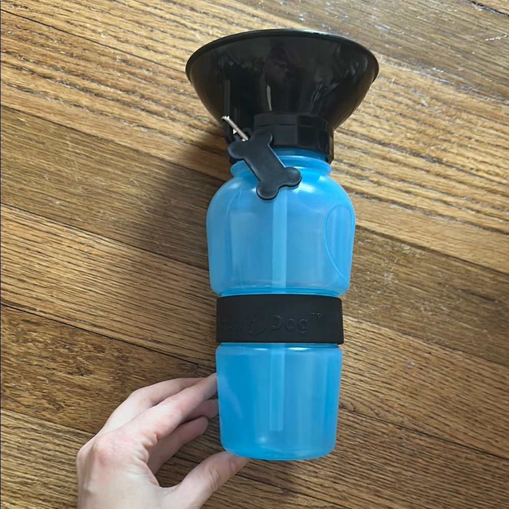 Blue Dog Water Bottle with Black Bowl